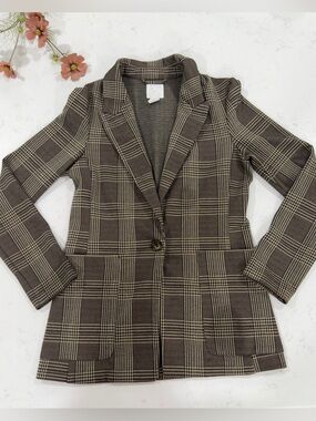 H&M Brown Plaid Single-Button Blazer